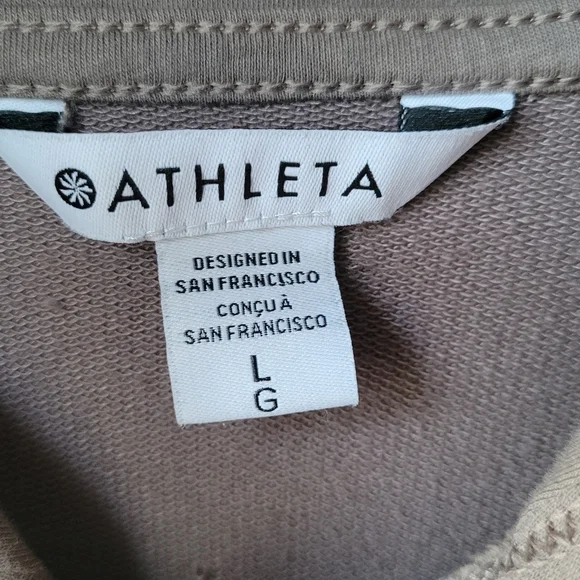 Athleta Women’s Hooded Cabana Tunic Pullover Large Sweater Dress Coverup Tan - Picture 4 of 14